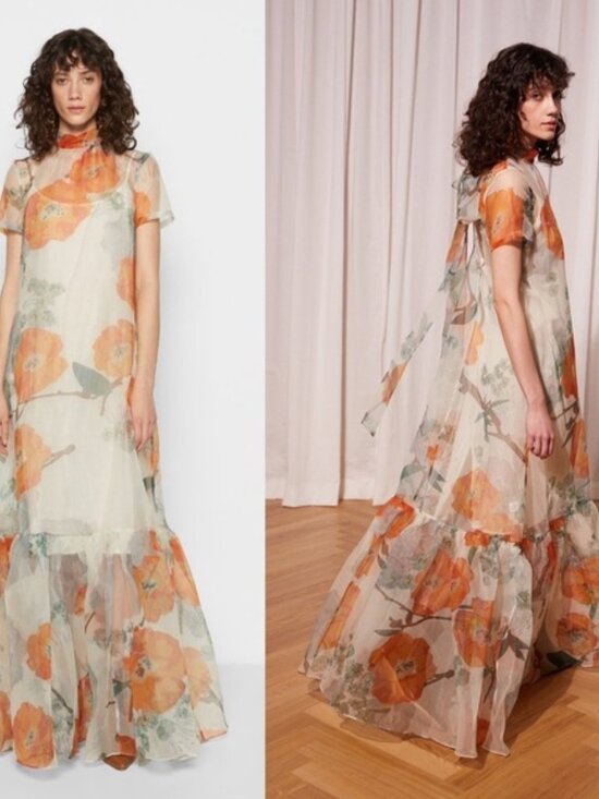 STAUD Calluna Poppy Floral Print Organza Tie Back Maxi Gown Dress - Picture 2 of 12